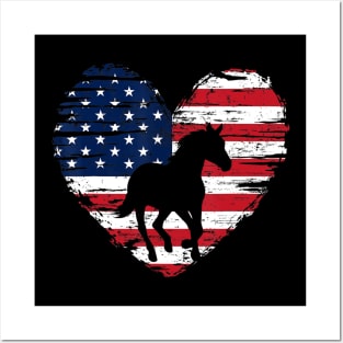 Horse American Flag Heart 4th of July USA Patriotic Pride Posters and Art